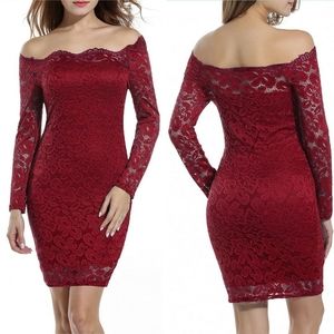 Burgundy Off Shoulder Lace Dress
